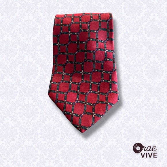 Christian Dior Monsieur Red Silk Tie Geometric Chain Print Made in USA - Picture 2 of 5